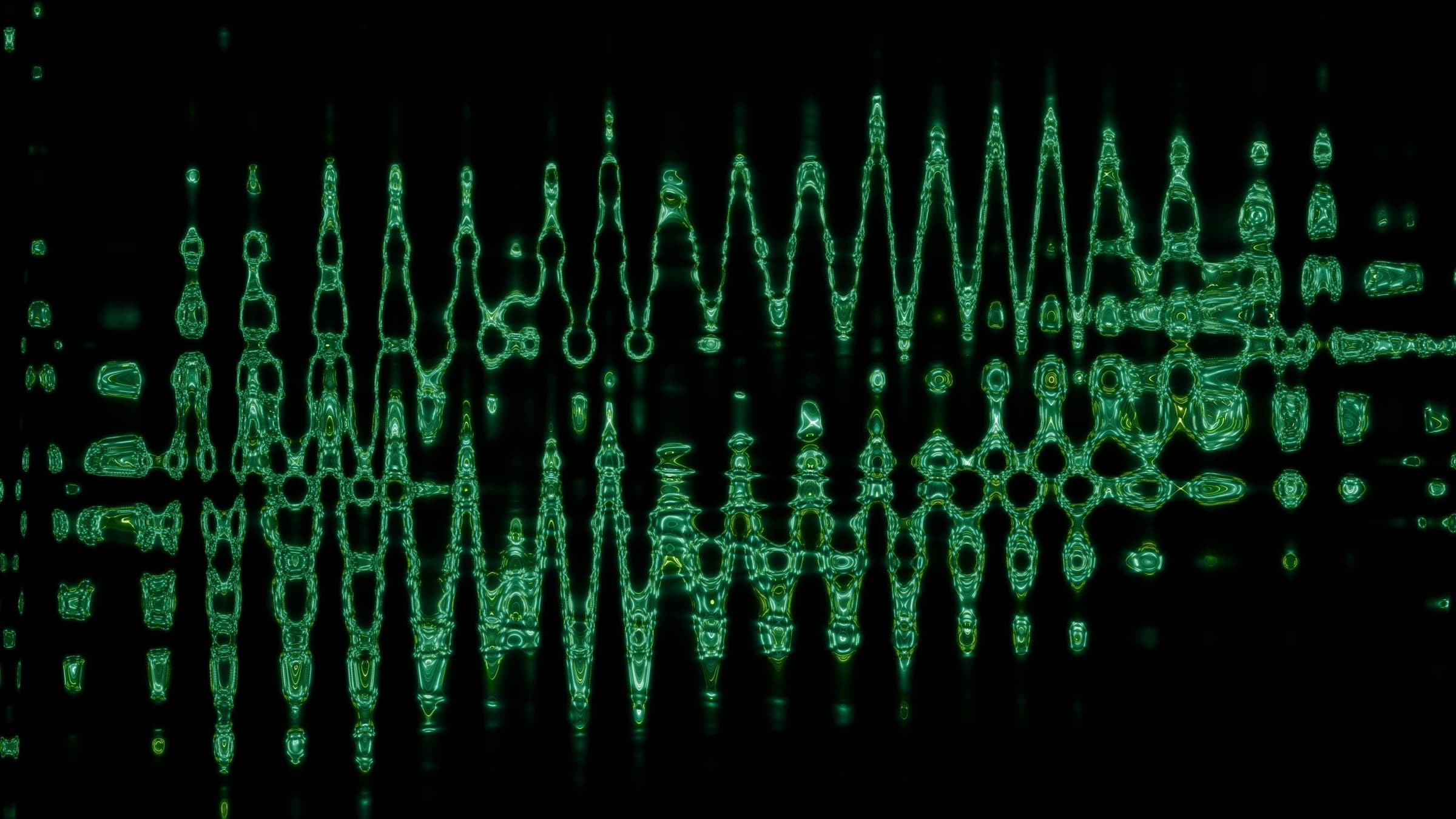 Abstract green waveform representing audio evidence and acoustic analysis